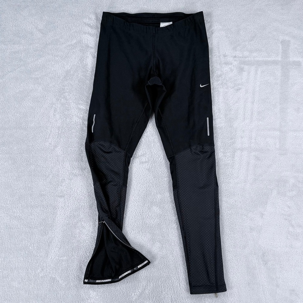Nike Dri-FIT Running Leggings Women Medium Black Reflective Ankle Zip Pants
